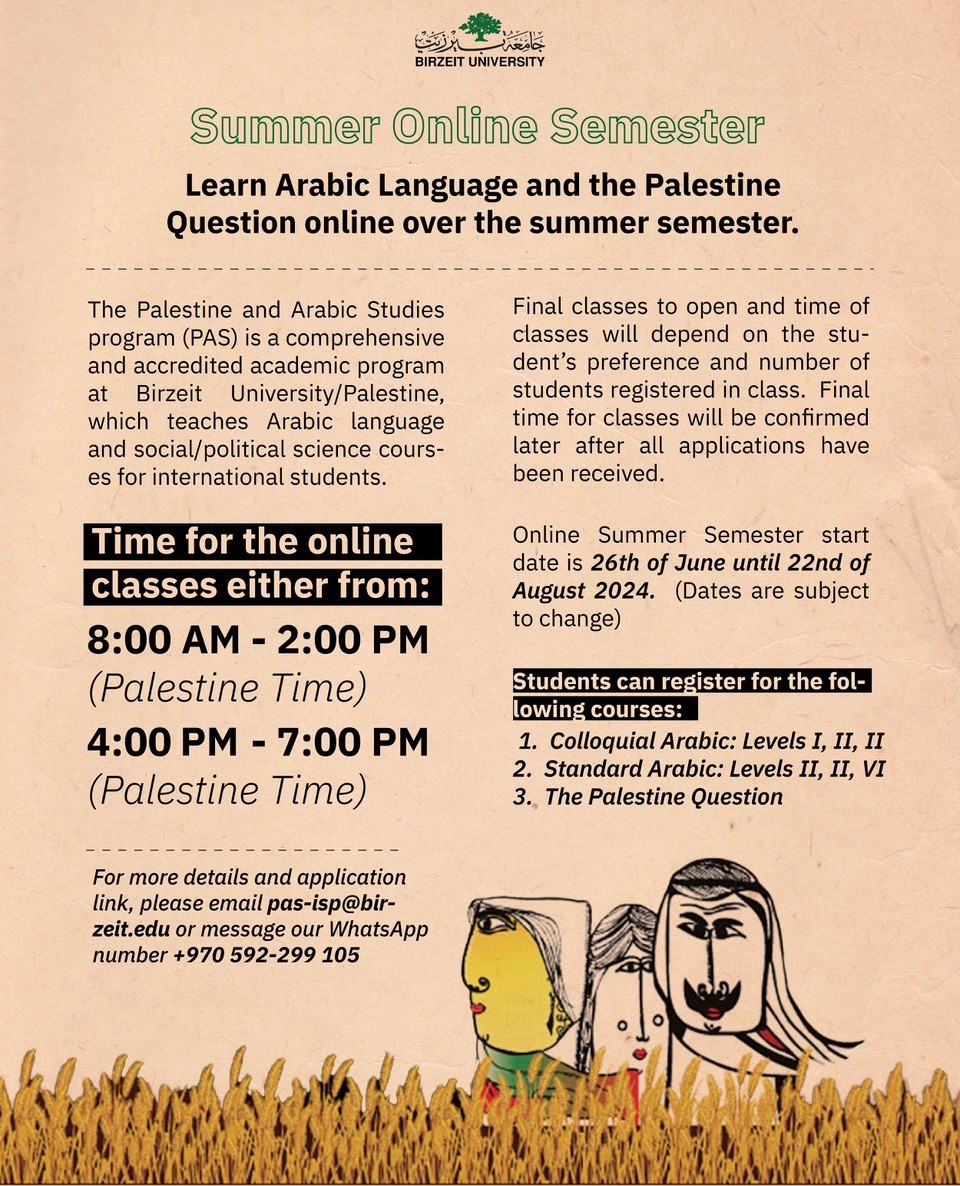 Online: Learn Arabic Language and the Palestine Questions Online